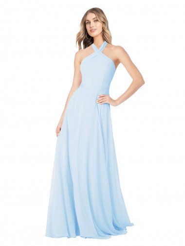 Cheapest Criss Cross High Neck Halter Chiffon Bridesmaid Dress UK