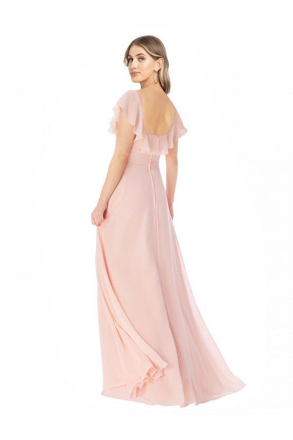 Cheapest Flutter Cap Sleeves Square Neck Ruffle Chiffon Bridesmaid Dress UK