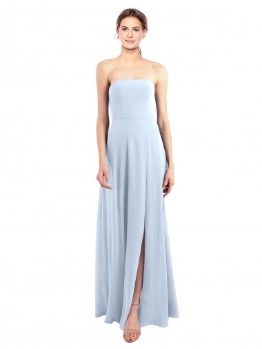 Cheapest Fitted Strapless Full Length Chiffon Bridesmaid Dress with Front Slit UK