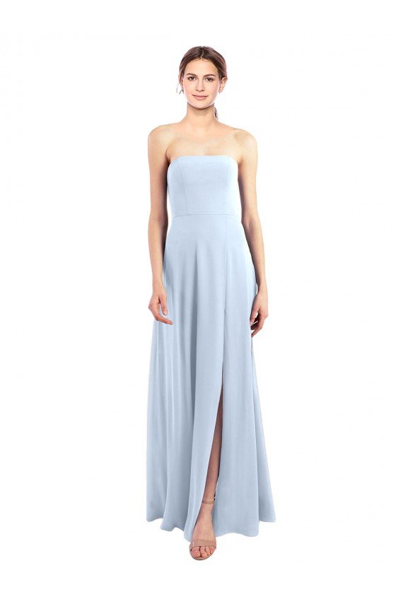 Cheapest Fitted Strapless Full Length Chiffon Bridesmaid Dress with Front Slit UK