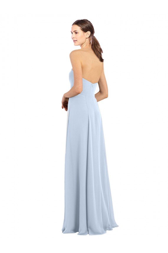 Cheapest Fitted Strapless Full Length Chiffon Bridesmaid Dress with Front Slit UK