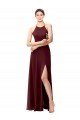 Cheapest Slim Long High Halter Neck Chiffon Bridesmaid Dress with High Side Slit UK