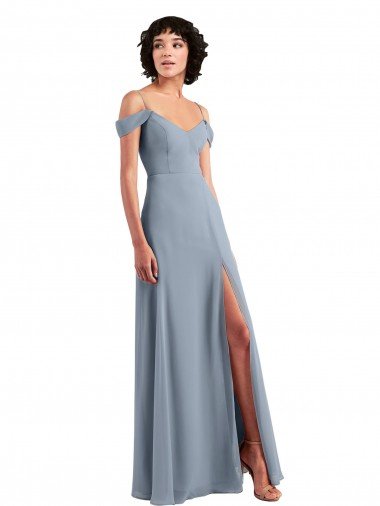 Cheapest Off the Shoulder Folded Sleeve Long Chiffon Bridesmaid Dress with High Side Slit UK