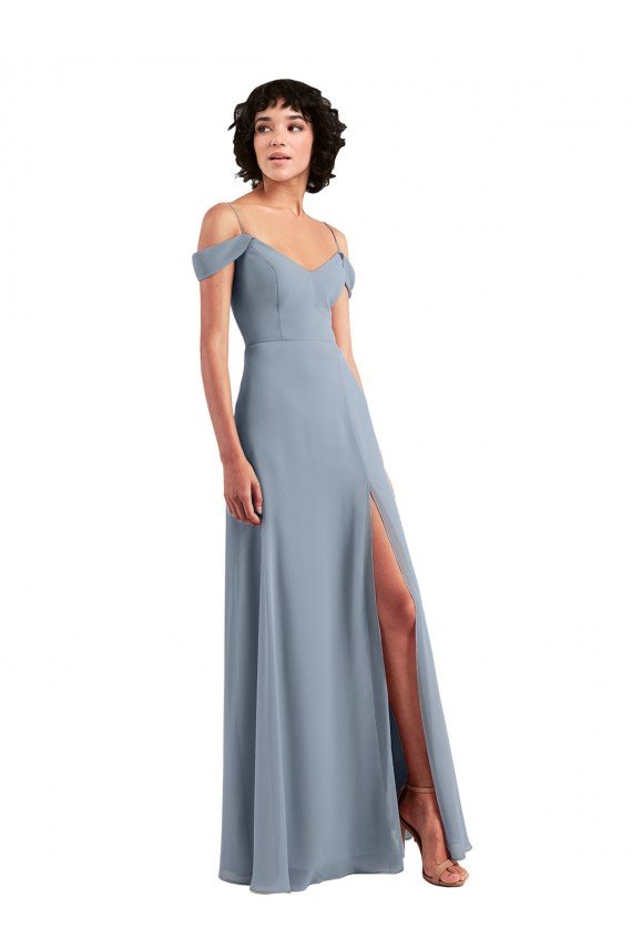 Cheapest Off the Shoulder Folded Sleeve Long Chiffon Bridesmaid Dress with High Side Slit UK