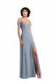 Cheapest Off the Shoulder Folded Sleeve Long Chiffon Bridesmaid Dress with High Side Slit UK