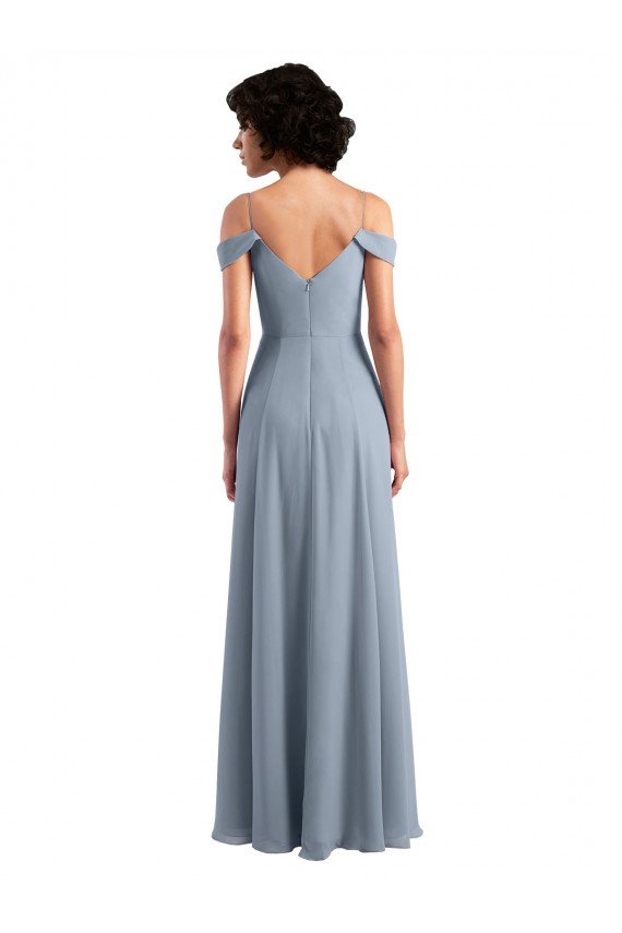 Cheapest Off the Shoulder Folded Sleeve Long Chiffon Bridesmaid Dress with High Side Slit UK