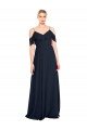 Cheapest Draped Sleeves Flounce Neckline Long Chiffon Bridesmaid Dress with Spaghetti Straps UK