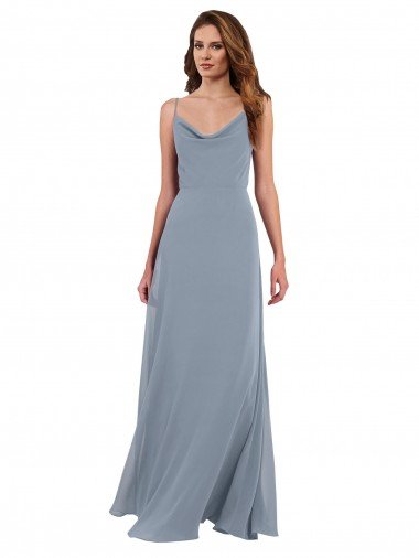 Cheapest Long Full Length Draped Cowl Neck V-Back Slip Chiffon Bridesmaid Dress UK