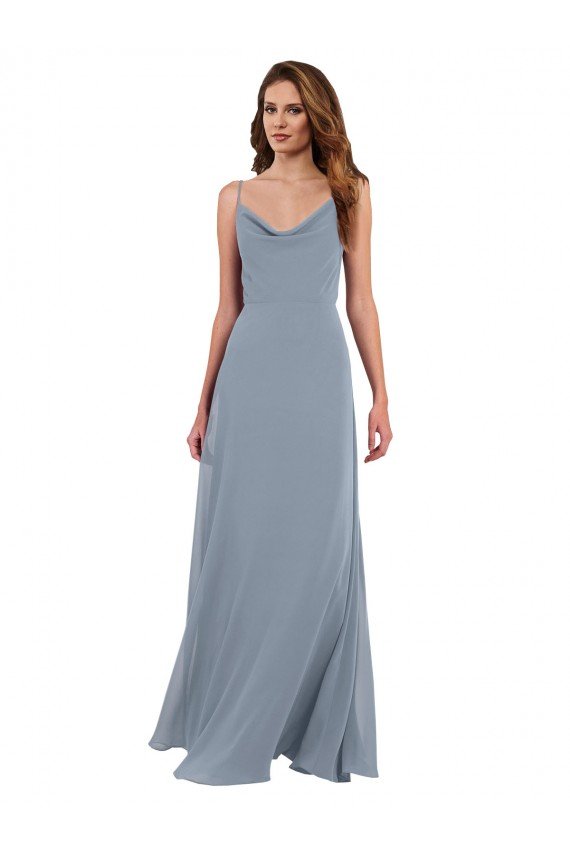 Cheapest Long Full Length Draped Cowl Neck V-Back Slip Chiffon Bridesmaid Dress UK