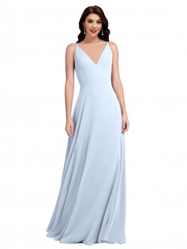 Cheapest Long Floor Length V-Neck Chiffon Bridesmaid Dress with Keyhole Back UK