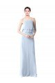 Cheapest High Narrow Neck Long Chiffon Bridesmaid Dress with Tiered Ruffles UK