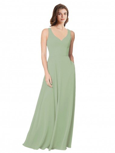 Cheapest A-Line Open Back Chiffon Bridesmaid Dress with Pockets UK