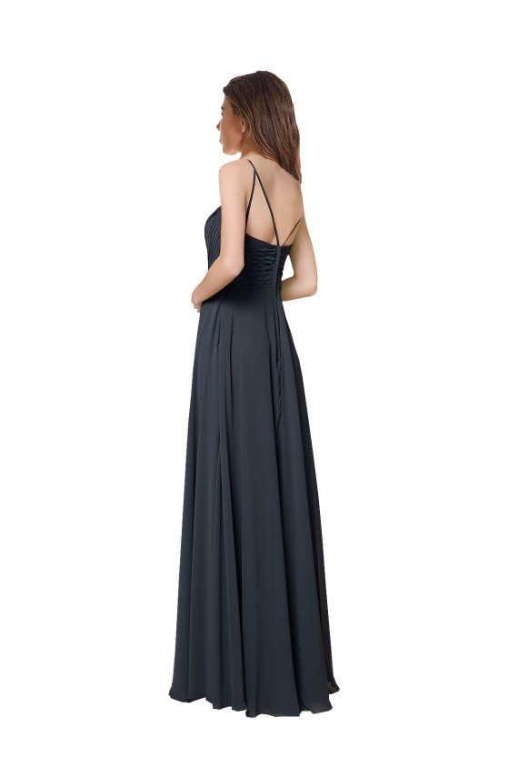 Cheapest Crossover Bodice Long Chiffon Bridesmaid Dress with Double Back Straps UK