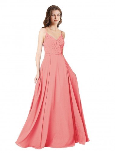 Cheapest Crossover Bodice Long Chiffon Bridesmaid Dress with Double Back Straps UK