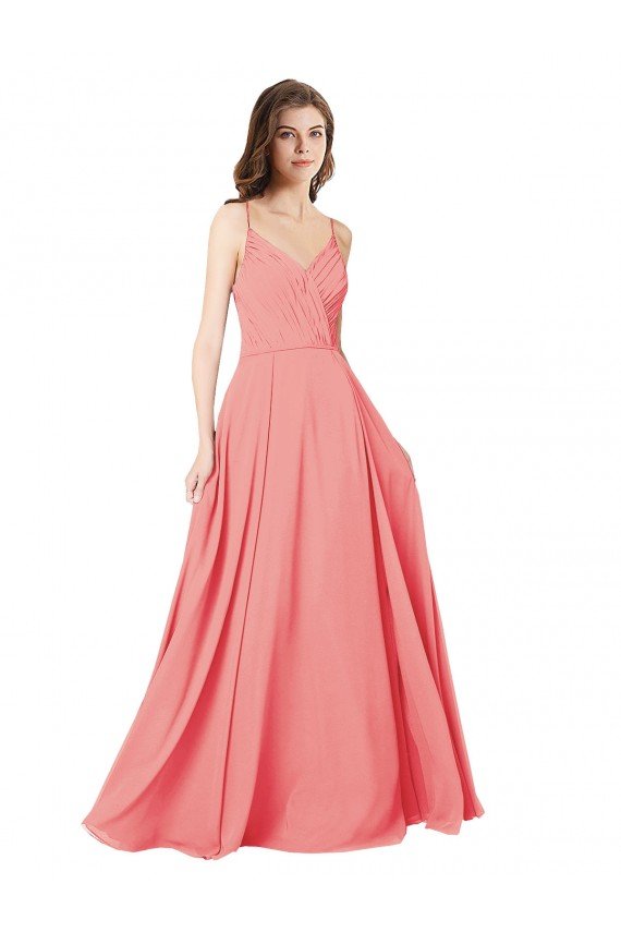 Cheapest Crossover Bodice Long Chiffon Bridesmaid Dress with Double Back Straps UK