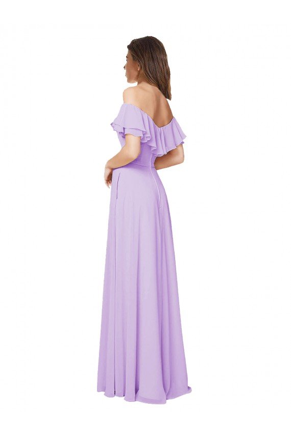 Cheapest Ruffled Off the Shoulder Long Chiffon Bridesmaid Dress with Slit UK