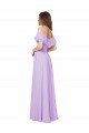 Cheapest Ruffled Off the Shoulder Long Chiffon Bridesmaid Dress with Slit UK