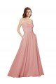 Cheapest Open Back Wide Tie Band Long Chiffon Bridesmaid Dress with Pockets UK