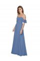 Cheapest Flutter Sleeves Scoop Neck Off the Shoulder Long Chiffon Bridesmaid Dress UK