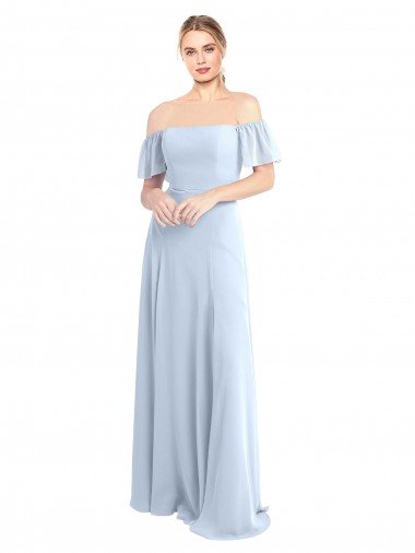 Cheapest Off the Shoulder Flutter Sleeves Long Chiffon Bridesmaid Dress UK