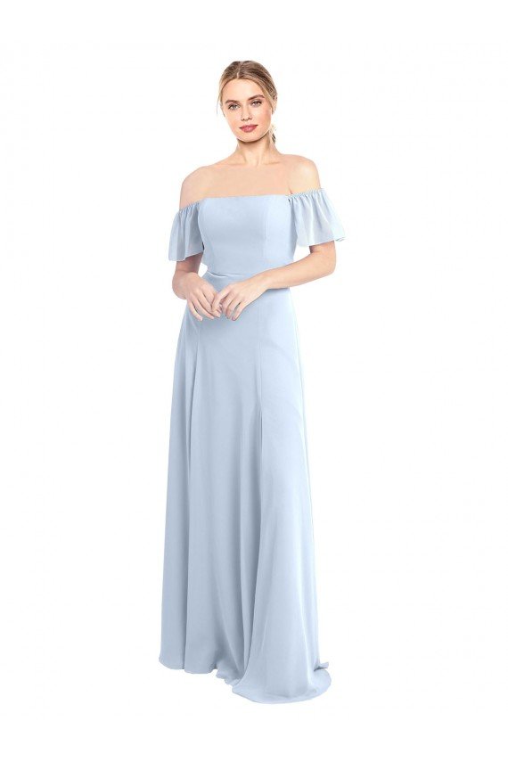 Cheapest Off the Shoulder Flutter Sleeves Long Chiffon Bridesmaid Dress UK