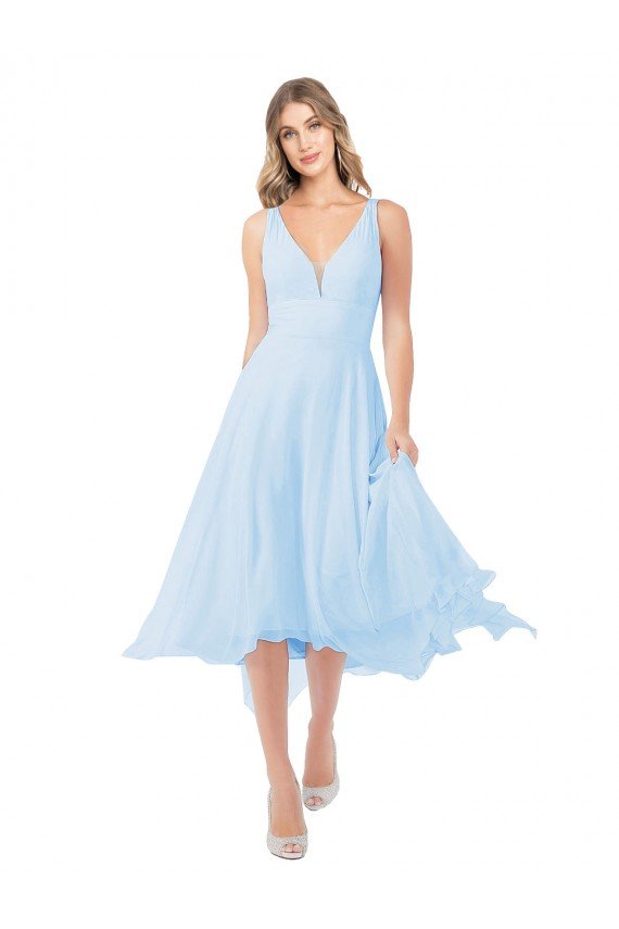 Cheapest Chiffon Midi Length Keyhole Back Cocktail Bridesmaid Dress UK