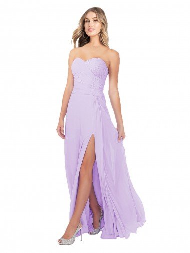 Cheapest Draped Sweetheart Chiffon Bridesmaid Dress with High Slit UK