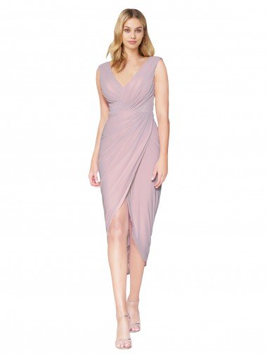 Cheapest Cocktail Length High Low Mermaid Chiffon Wrapped Bridesmaid Dress / Formal Prom Dress UK