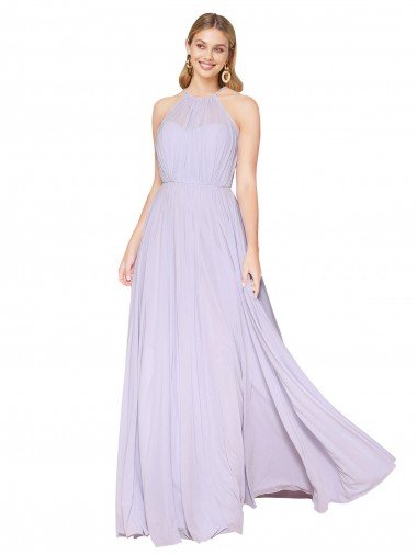 Cheapest High Neck Halter Shirred Chiffon Bridesmaid Dress / Formal Prom Dress UK