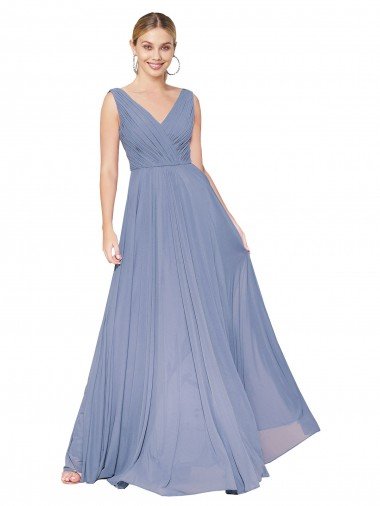 Cheapest Floor Length High Neck V-Back Chiffon Bridesmaid Dress / Formal Prom Dress UK