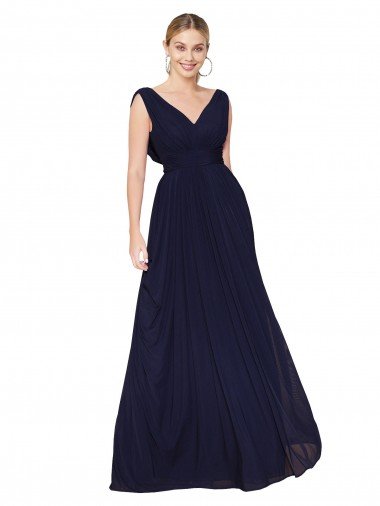 Cheapest Draped Long V-Neck Floor Length Chiffon Bridesmaid Dress / Formal Prom Dress UK