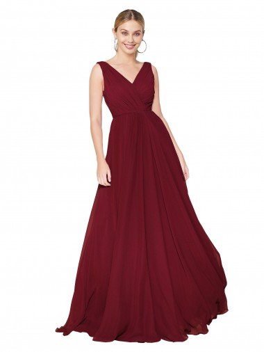 Cheapest Draped A-Line V-Neck Floor Length Chiffon Bridesmaid Dress / Formal Prom Dress UK