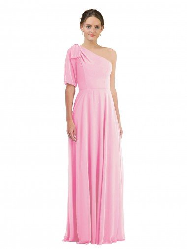 Cheapest Bow One Shoulder Flounce Sleeve Maxi Bridesmaid Dress UK