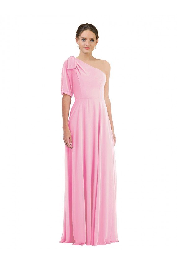 Cheapest Bow One Shoulder Flounce Sleeve Maxi Bridesmaid Dress UK