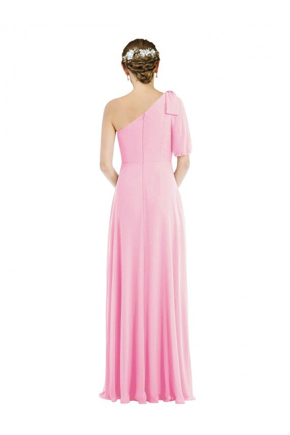 Cheapest Bow One Shoulder Flounce Sleeve Maxi Bridesmaid Dress UK