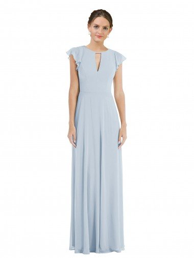 Cheapest Flutter Sleeve V Keyhole Chiffon Maxi Formal Bridesmaid Dress UK