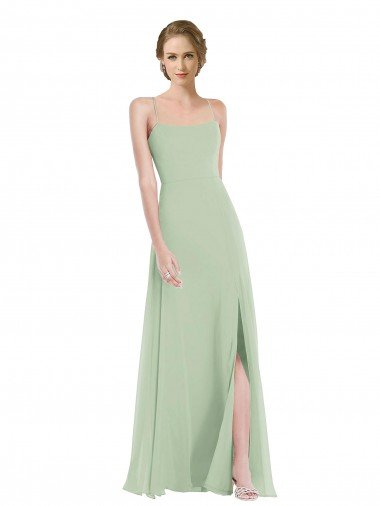 Cheapest Scoop Neck Tie Strap Maxi Bridesmaid Dress with Front Slit UK