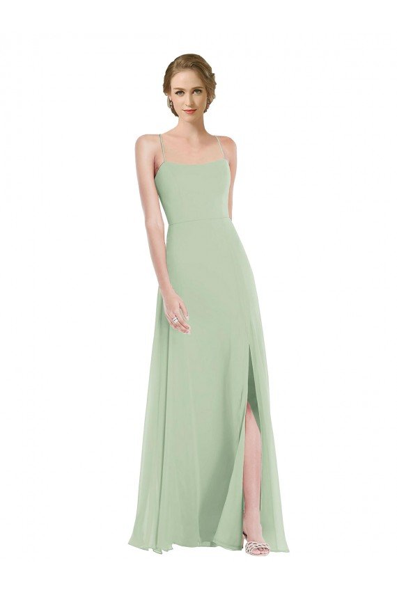 Cheapest Scoop Neck Tie Strap Maxi Bridesmaid Dress with Front Slit UK