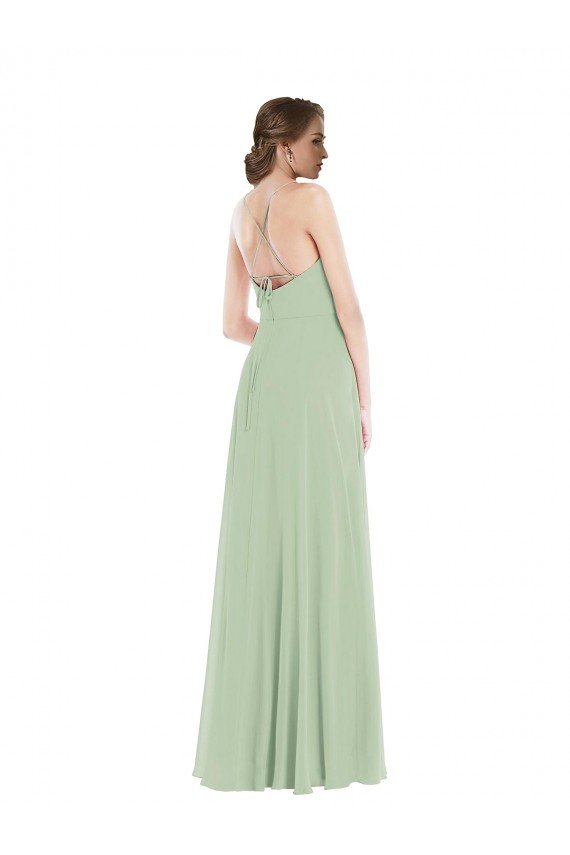 Cheapest Scoop Neck Tie Strap Maxi Bridesmaid Dress with Front Slit UK