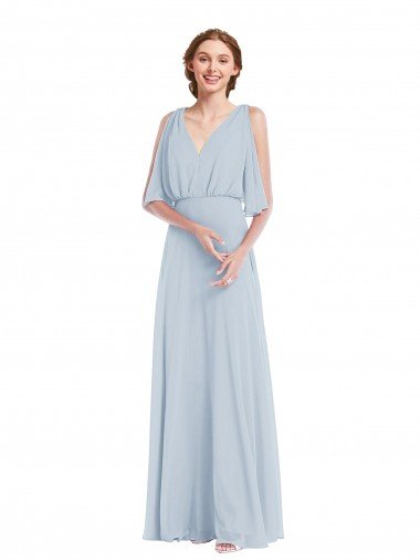 Cheapest V-Neck Split Sleeves Blouson Bodice Maxi Bridesmaid Dress UK