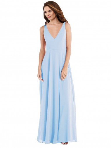 Cheapest Deep V-Neck Chiffon Maxi Bridesmaid Dress UK