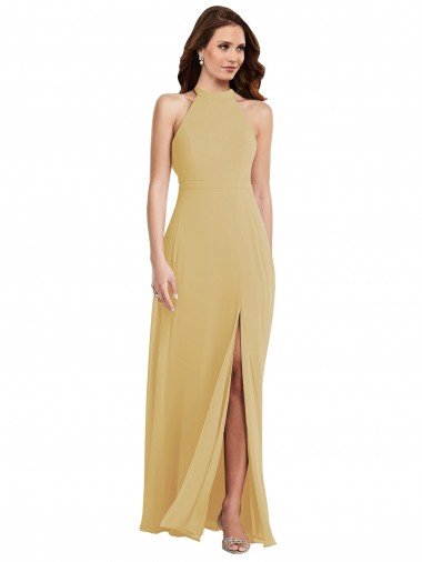 Cheapest Stand Collar Halter Maxi Bridesmaid Dress with Criss Cross Open Back UK