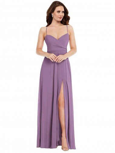 Cheapest Wrap Bodice Maxi Bridesmaid Dress with Front Slit UK