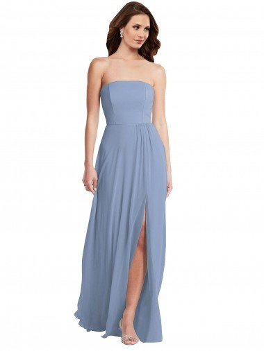 Cheapest Strapless A-Line Maxi Bridesmaid Dress with Front Slit UK