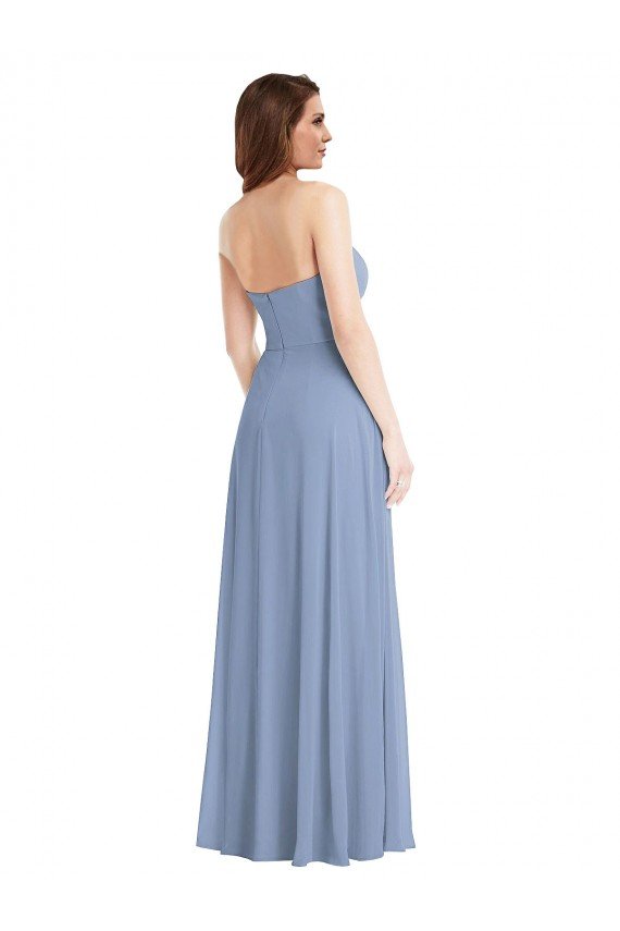 Cheapest Strapless A-Line Maxi Bridesmaid Dress with Front Slit UK