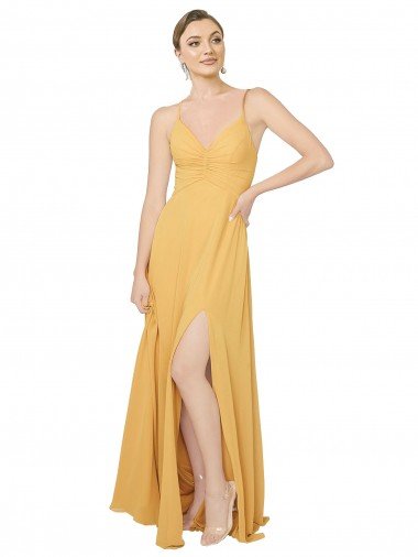 Cheapest Ruched Chiffon Bridesmaid Dress with Tie Back Detail UK