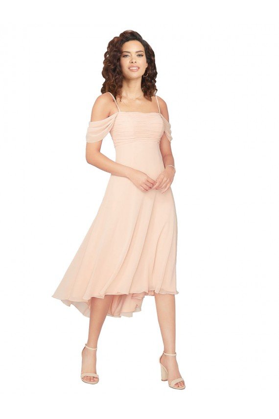 Cheapest Cold Shoulder Midi Length Short Chiffon Bridesmaid Dress UK