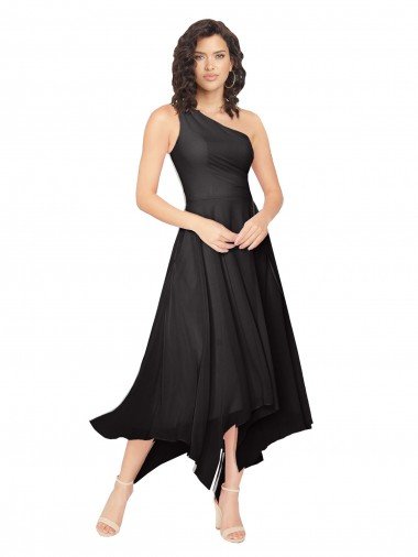 Cheapest Midi Length One Shoulder Chiffon Cocktail Bridesmaid Dress UK