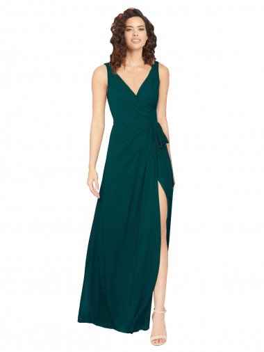 Cheapest V-Neck Chiffon Bridesmaid Dress with Front Skirt Slit UK