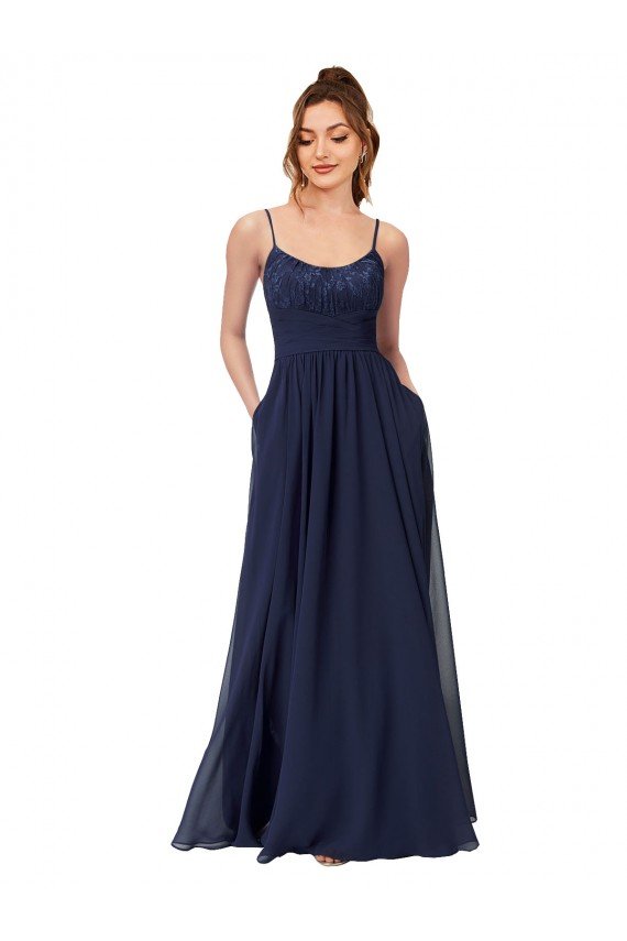 Cheapest Long Chantilly Lace and Ruched Chiffon Bridesmaid Dress UK